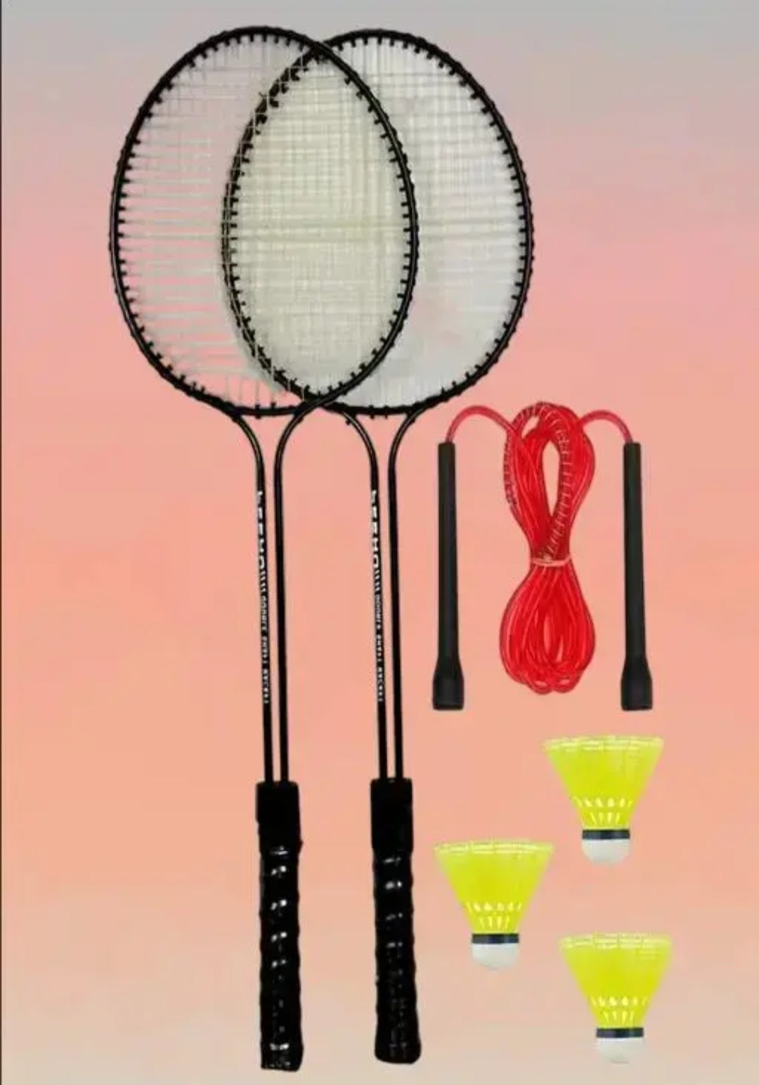 Double Rod Badminton Set – 2 Rackets, 3 Shuttles & 1 Free Skipping Rope