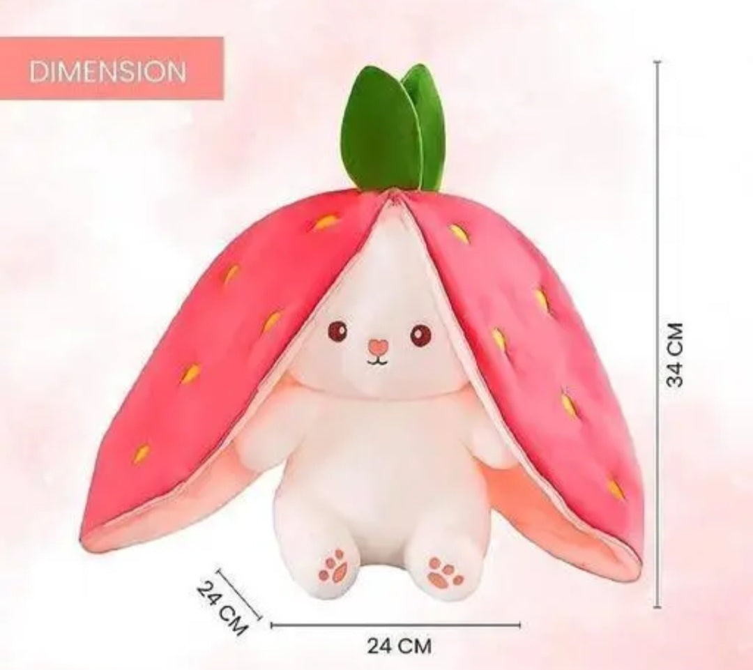 Kids Strawberry Bunny Pillow – Reversible Design with Fine Embroidery