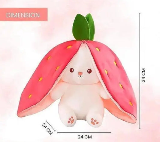 Kids Strawberry Bunny Pillow – Reversible Design with Fine Embroidery