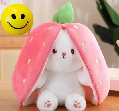 Kids Strawberry Bunny Pillow – Reversible Design with Fine Embroidery