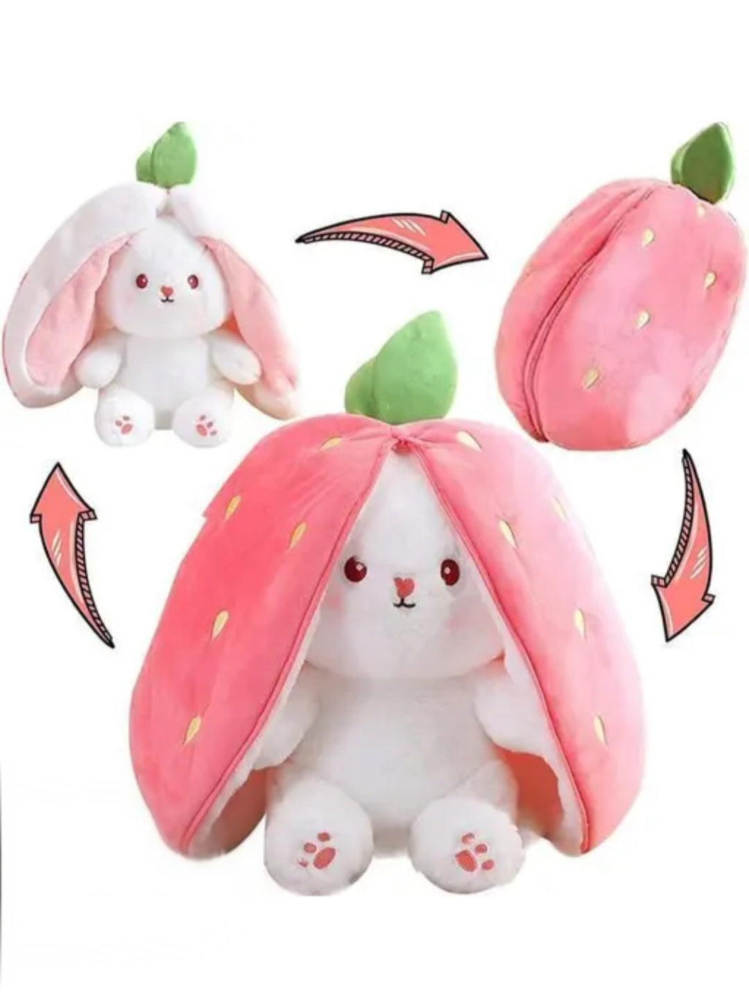 Kids Strawberry Bunny Pillow – Reversible Design with Fine Embroidery