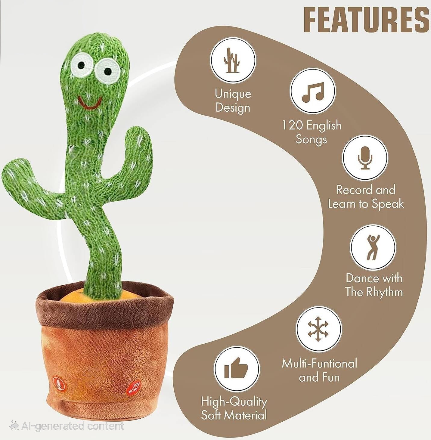 Rechargeable Dancing Cactus Toy — Music, LED Lights & Voice Mimic Fun